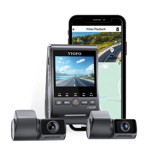 VIOFO A329T 3CH | 4K Front + 2K 4X Optical Zoom Telephoto + 2K Rear | Triple Sony STARVIS 2, Multi-Exposure HDR, Wi-Fi 6 & USB 3.0