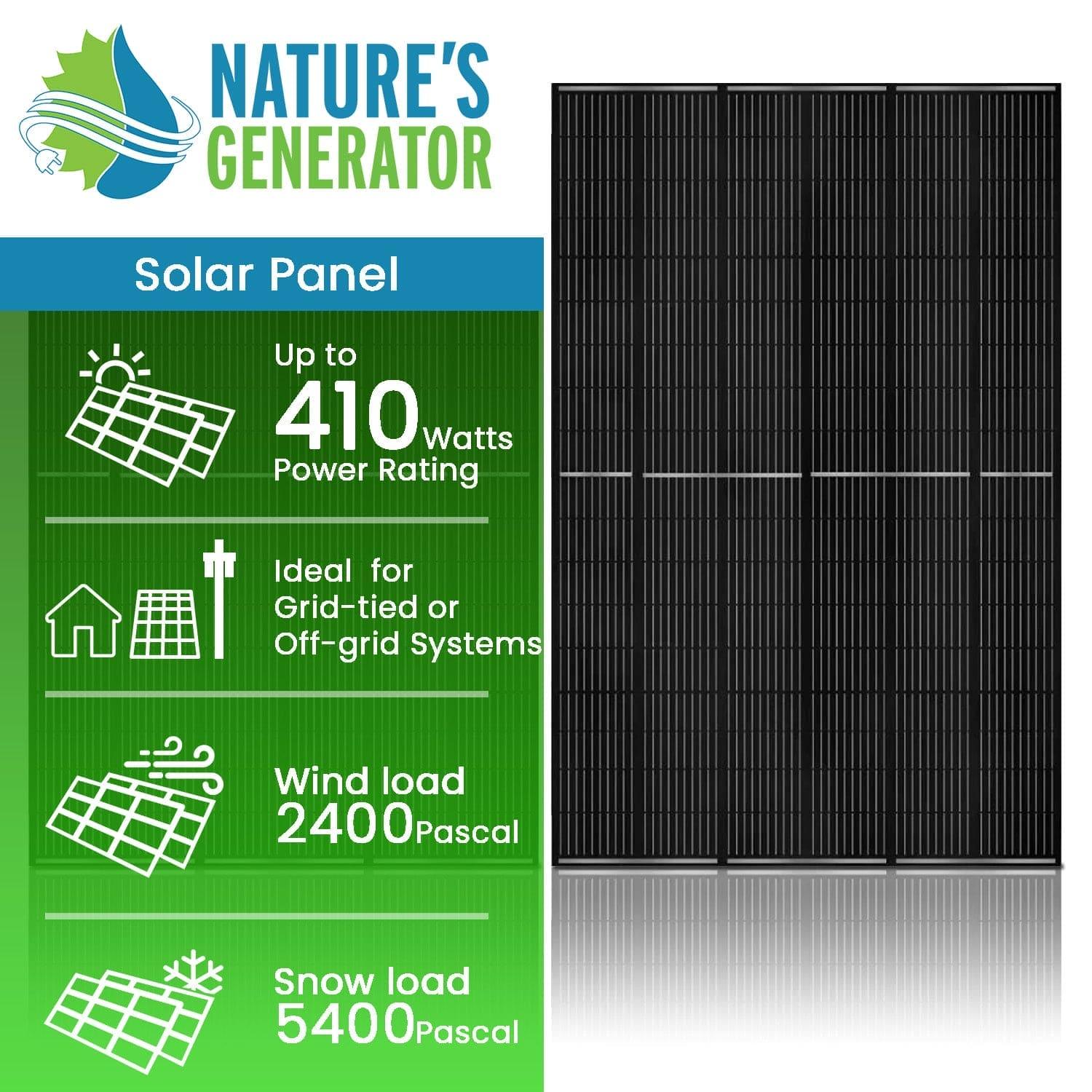 Nature's Generator 410W Mono PERC Solar Panel 2-Pack | 820W Combined, Half-Cell, IP68 MC4