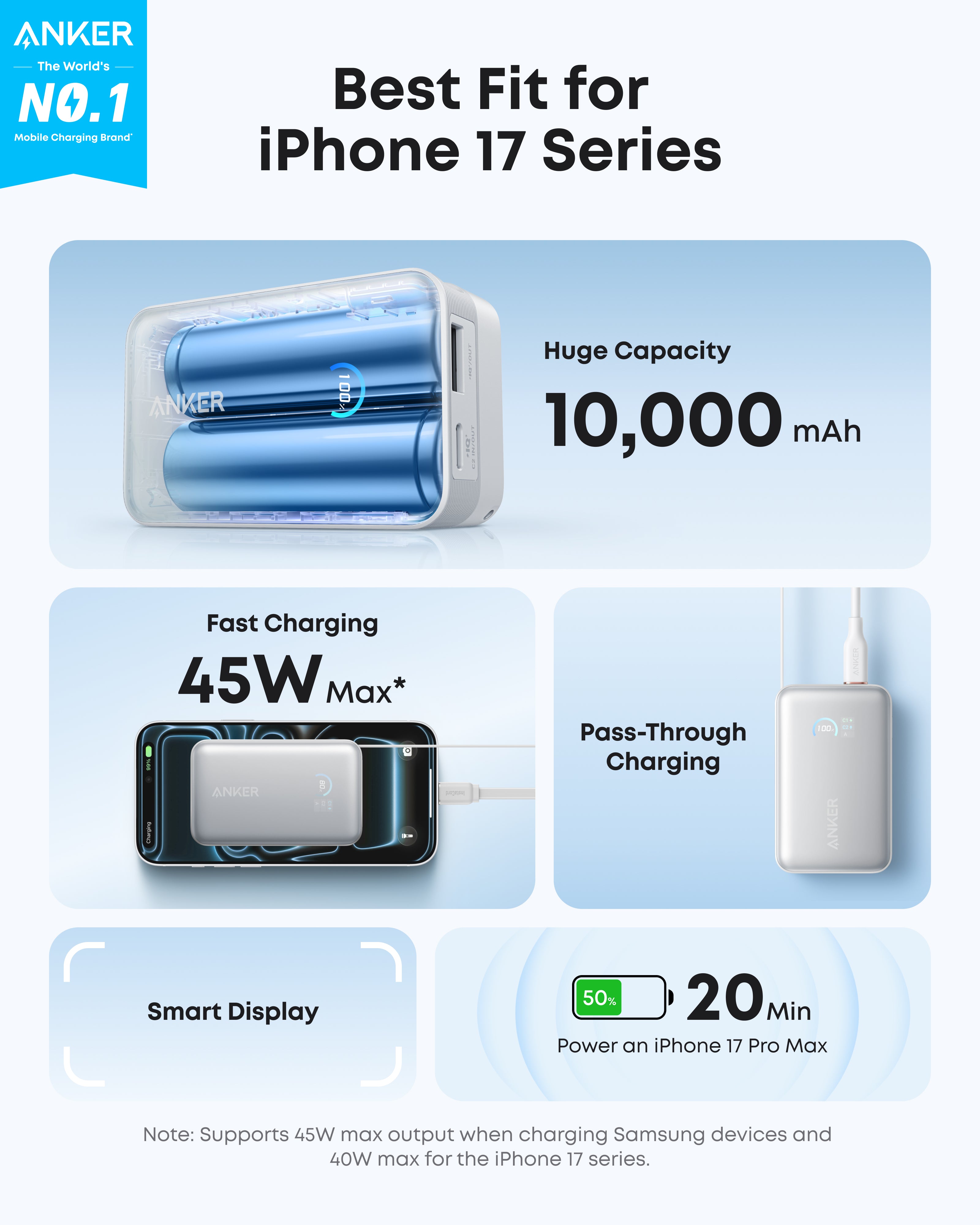 Anker Nano Power Bank (10,000mAh, 45W, Built-In Retractable USB-C Cable)