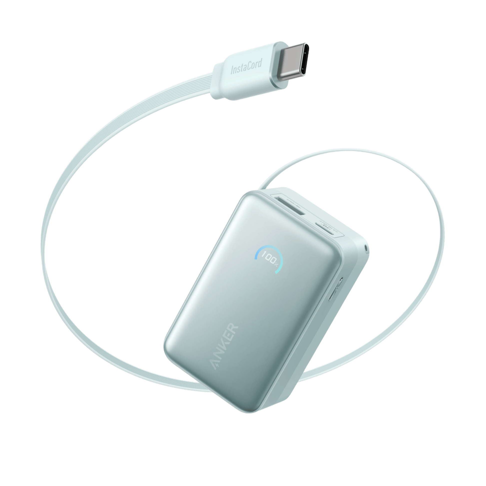 Portable device with USB-C cable on a transparent background