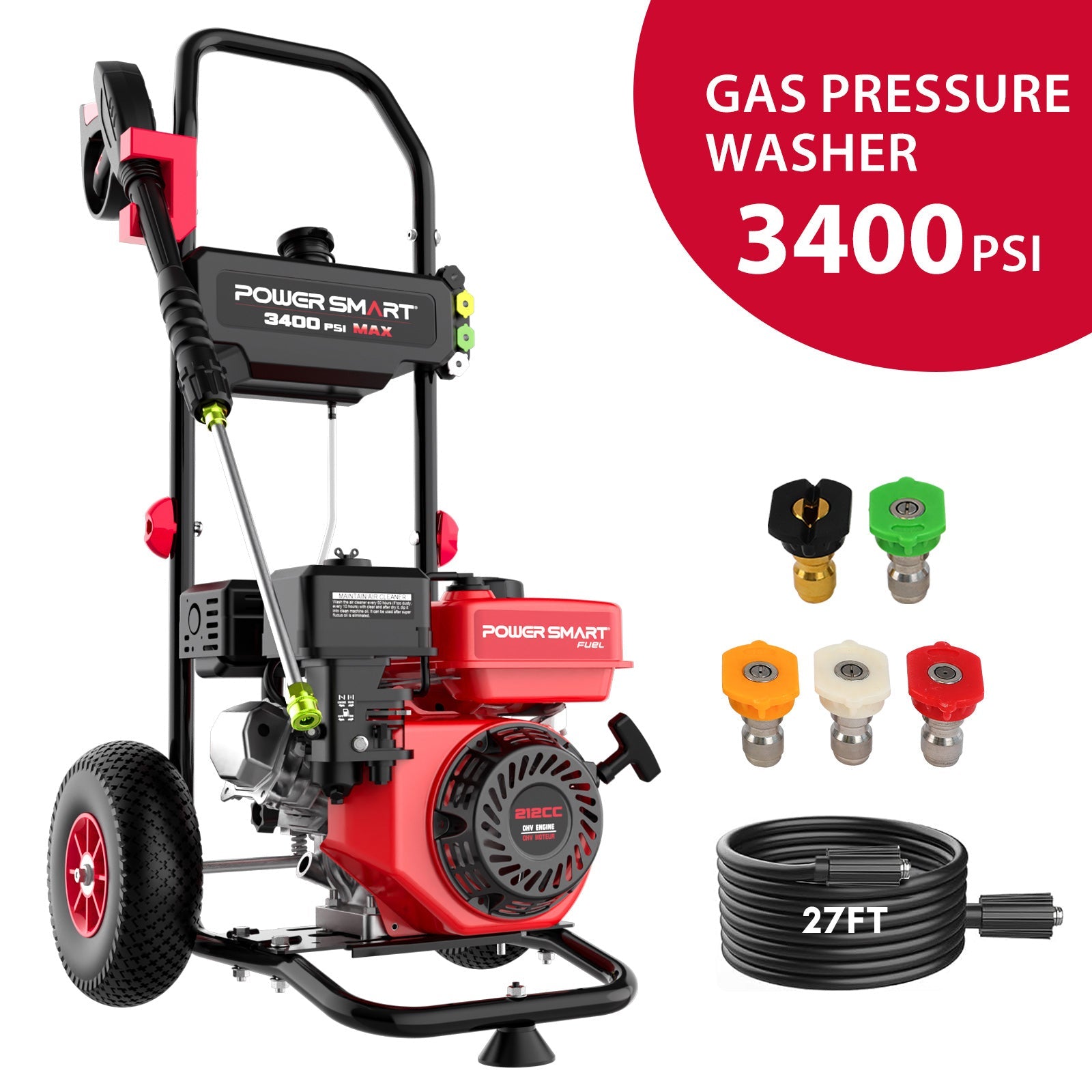 PowerSmart DL1034A Gas Pressure Washer | 3400 PSI, 2.5 GPM, Electric Start, 212cc