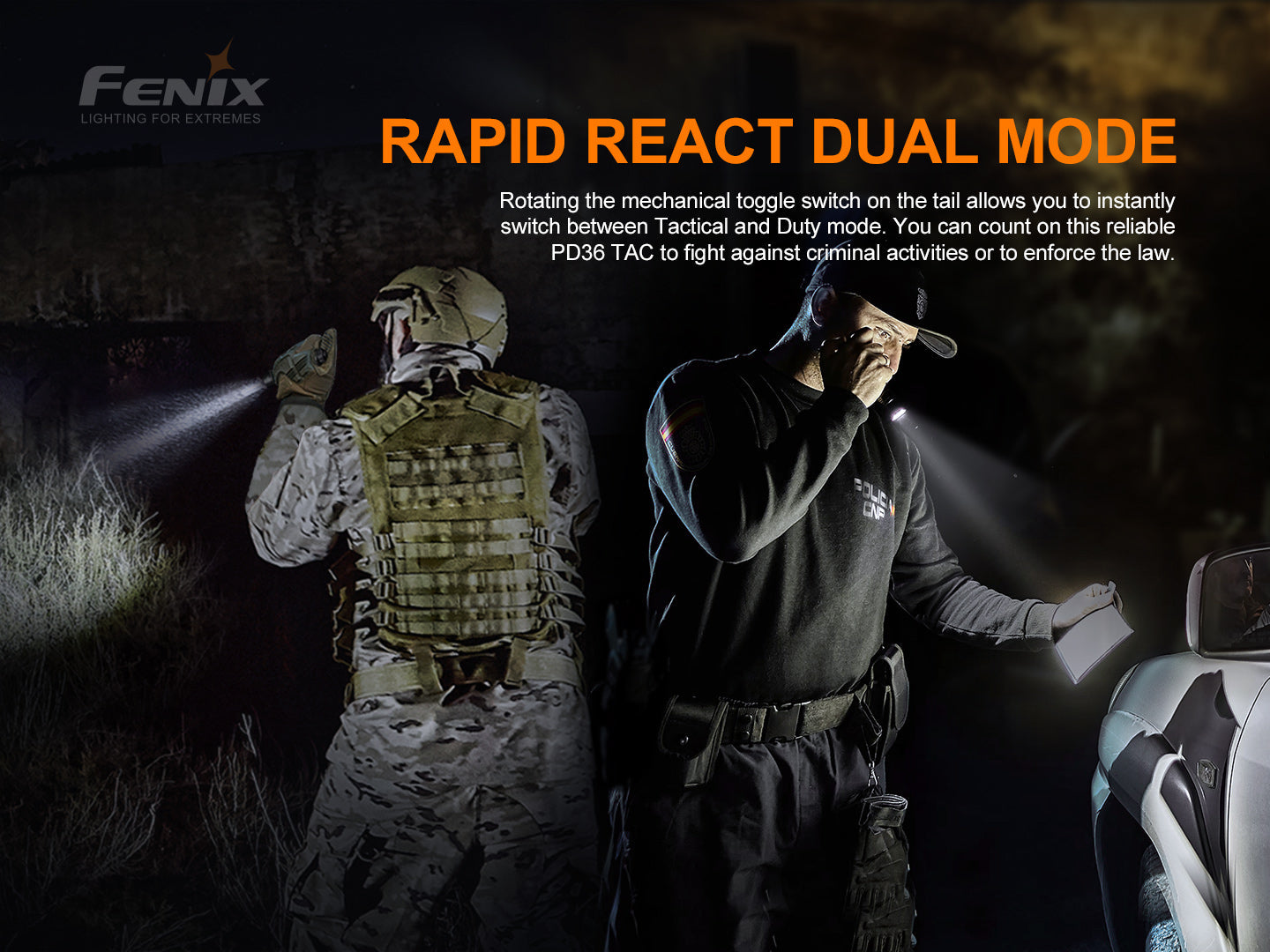 Fenix PD36 TAC Tactical Flashlight | 3,000 Lumens, Dual-Switch, 898ft Beam
