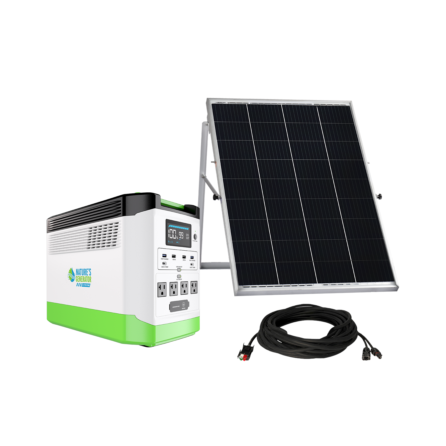 Nature's Generator Lithium 1800 Solar Generator Bundle | 1800W Pure Sine Wave, 1440Wh LiFePO₄, Solar Panel Included