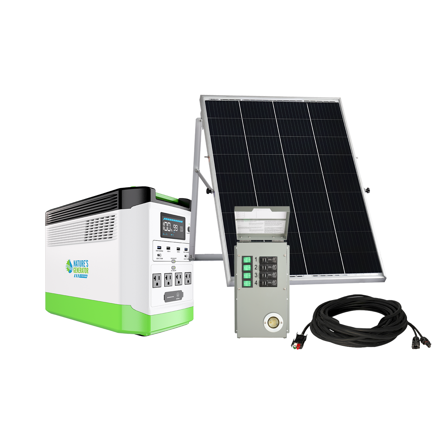 Nature's Generator Lithium 1800 Solar Generator + Transfer Switch | 1800W, 1440Wh LiFePO₄, Home Backup Ready