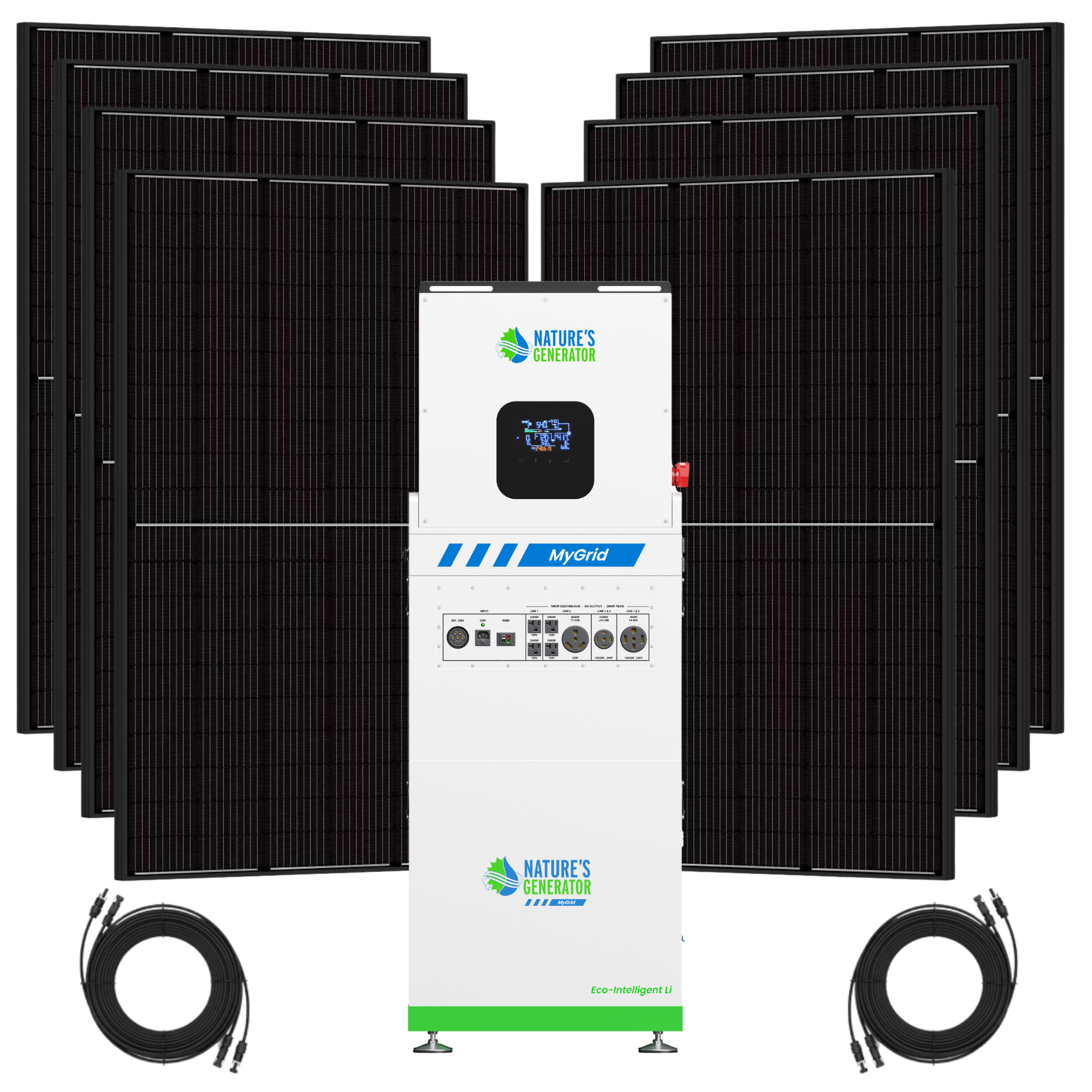 Nature's Generator MyGrid 10K Solar Generator Bundle | 10,000W, 10,496Wh LiFePO₄, Up to 12× 410W Mono PERC Panels