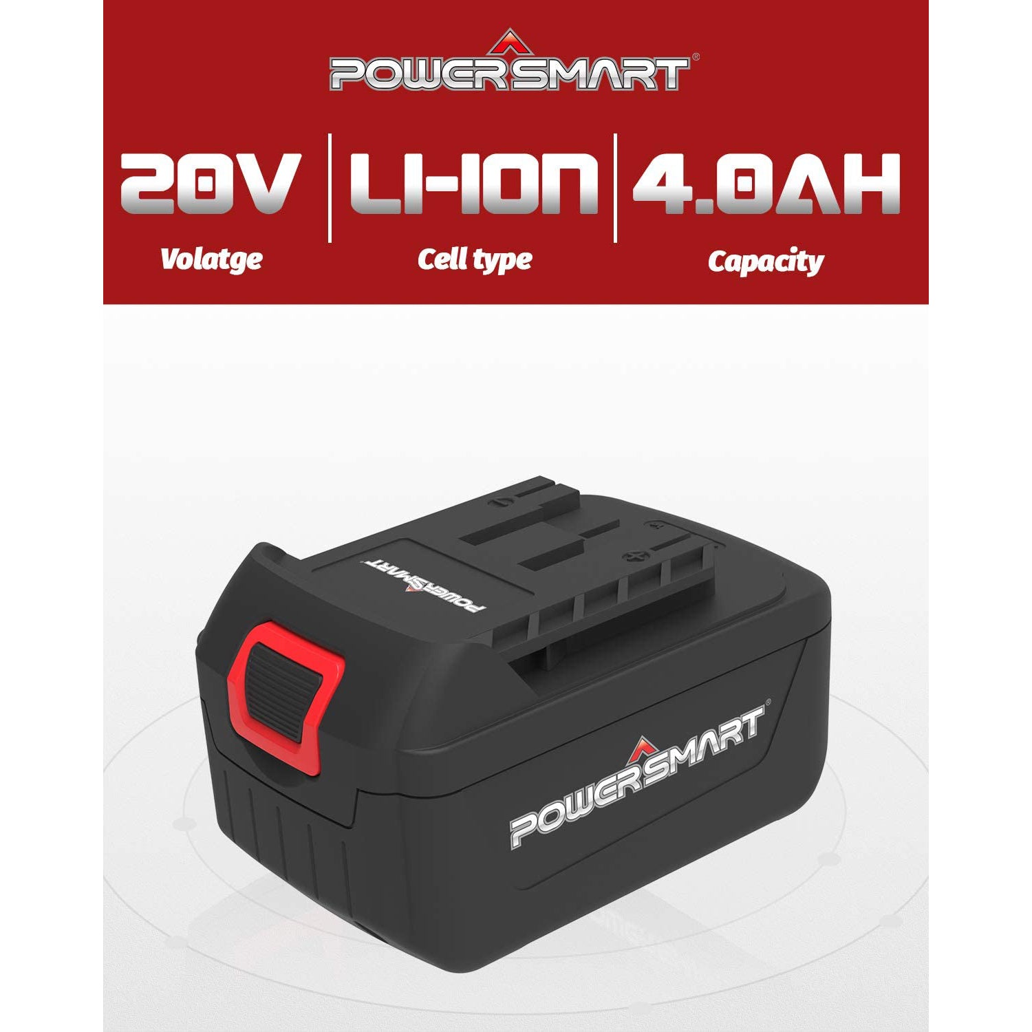 PowerSmart PS76440B 20V 4.0Ah Lithium-Ion Battery | 2x Runtime, Overcharge Protection