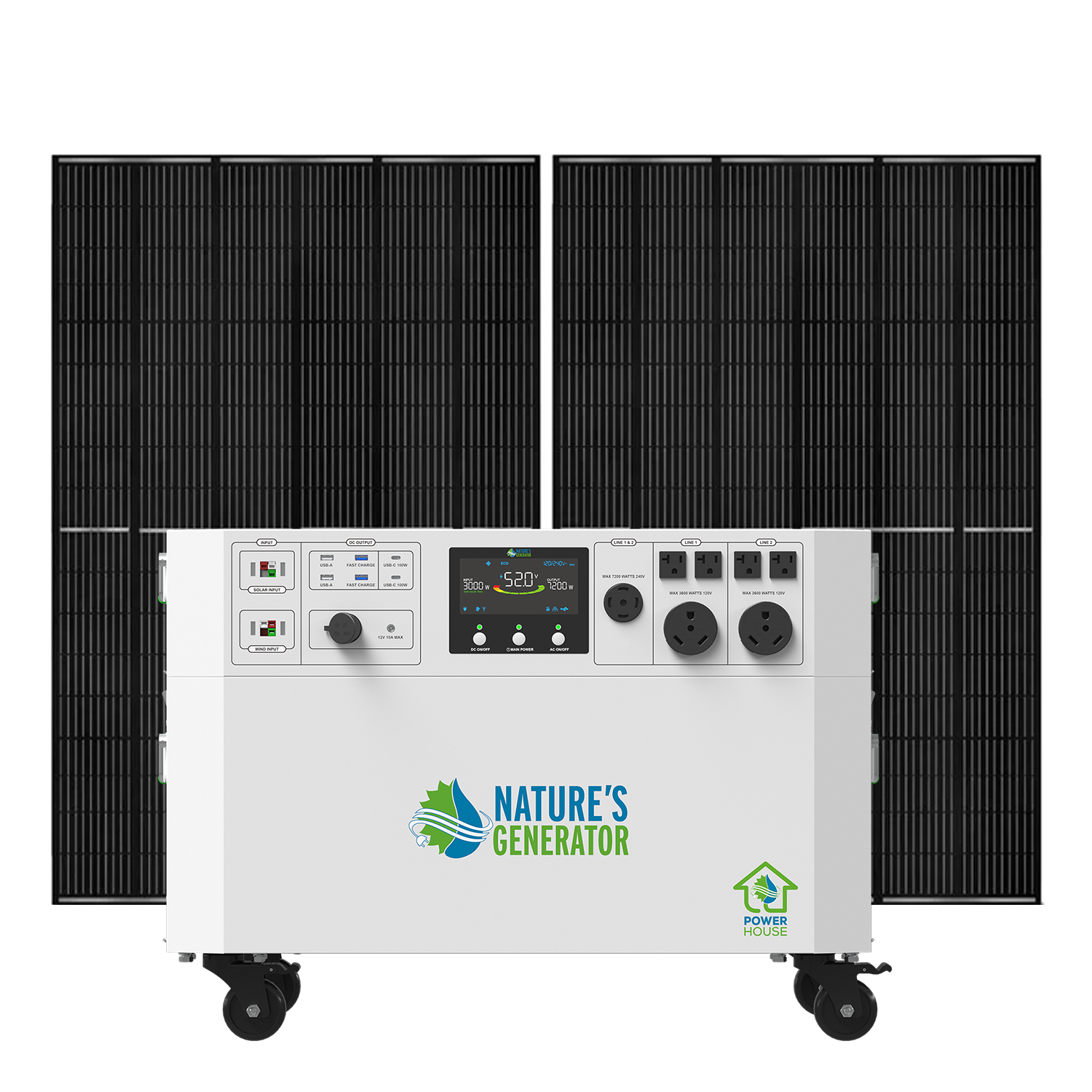 Nature's Generator Powerhouse V2 Solar Generator Kit | 7,200W, 4,800Wh, LiFePO₄ + 410W Panels