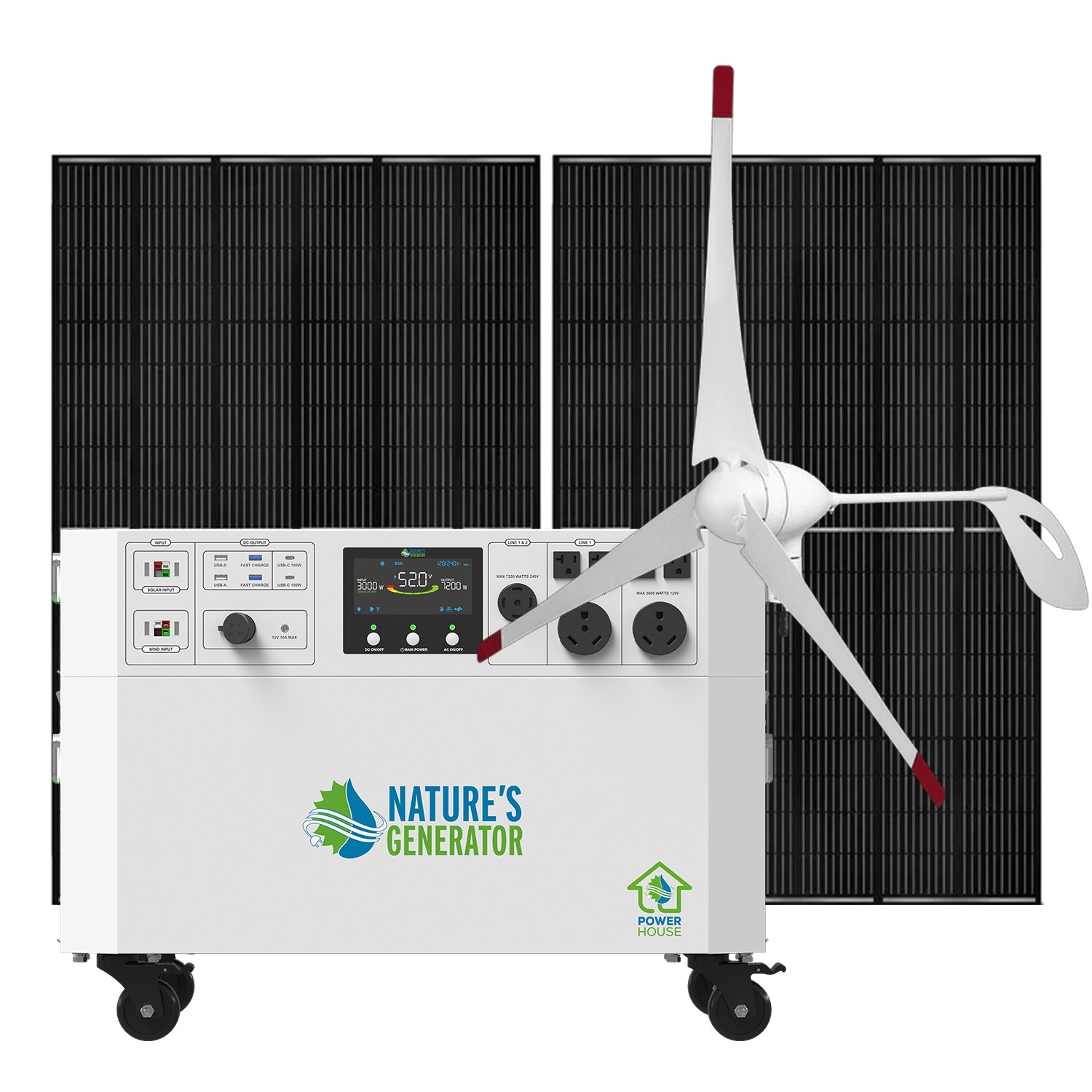 Nature's Generator Powerhouse V2 Solar + Wind Generator Kit | 7,200W, 4,800Wh, 350W Wind Turbine