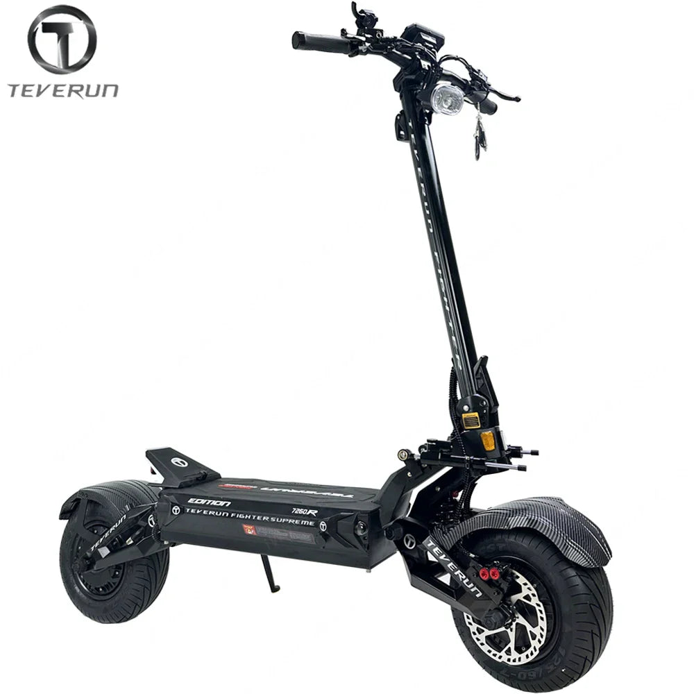 Black electric scooter with Teverun branding on a white background