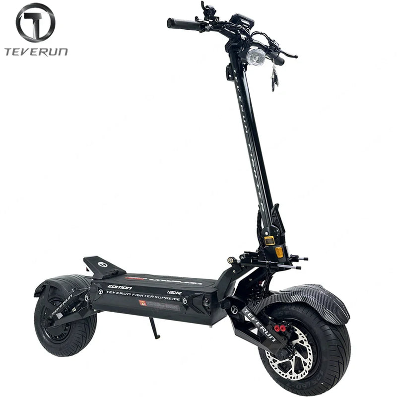 Black electric scooter with Teverun branding on a white background