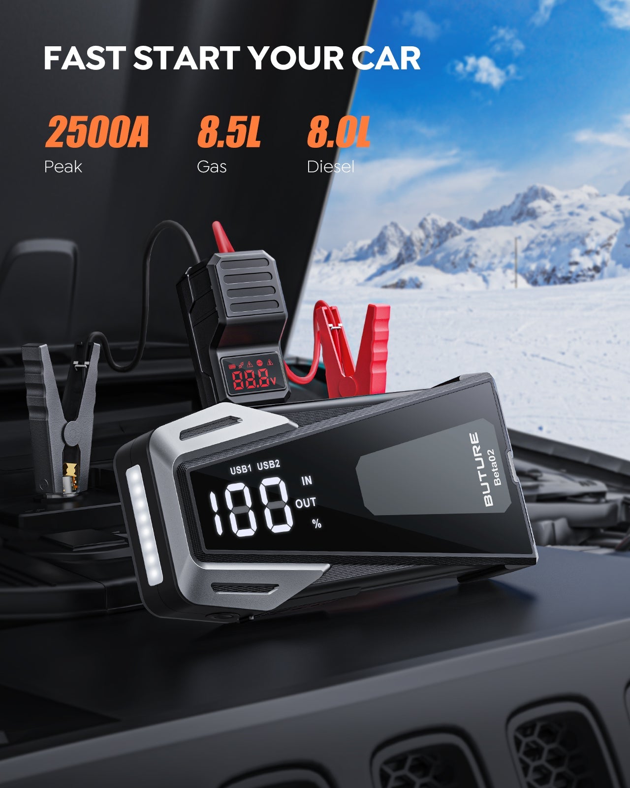 Buture Beta02 2500A Jump Starter | 21800mAh, QDSP, 3-in-1, 24-Month Warranty