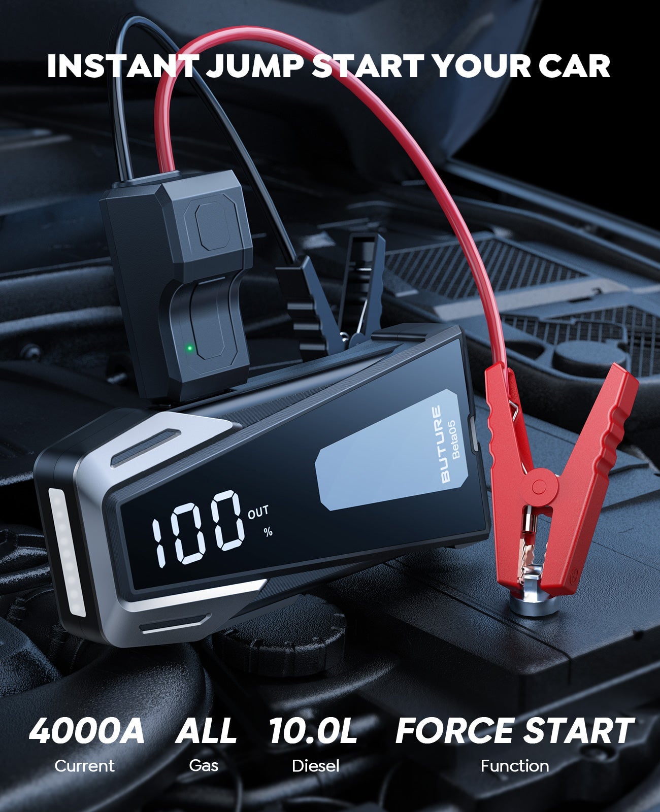 Buture Beta05 4000A Jump Starter | 23800mAh, 160W DC, 5" LCD, 36-Month Warranty