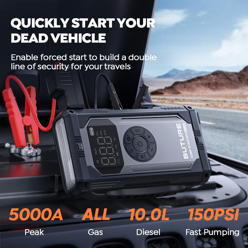 Buture Beta06 5000A Jump Starter with Air Compressor | 150PSI, 23800mAh, 4-in-1