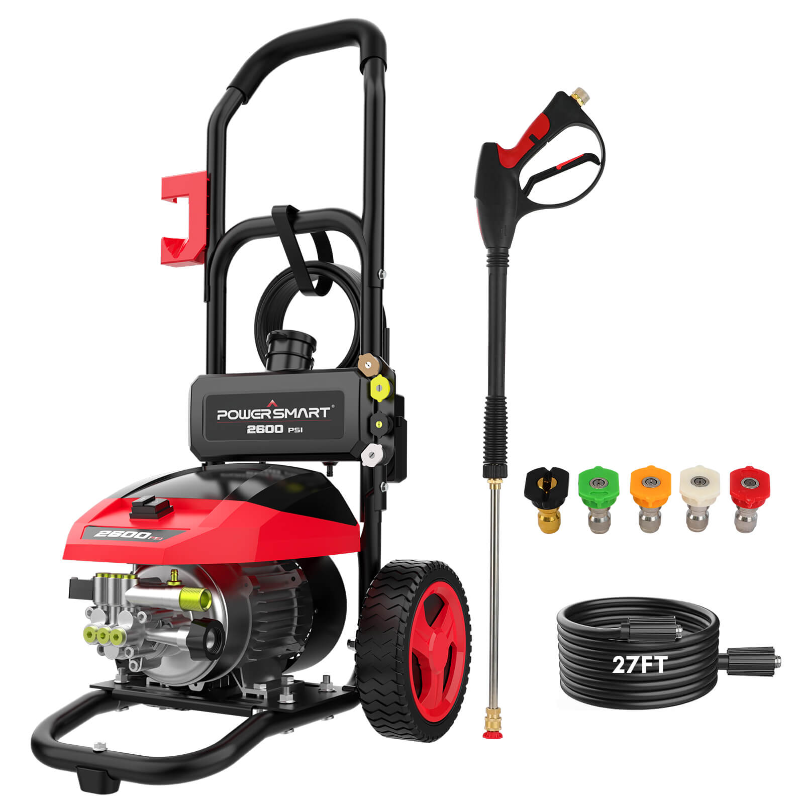 PowerSmart 2600PSI Electric Pressure Washer | 1.2 GPM, 5 Nozzles, 34-Ft Cord, IPX5, 12 Lbs