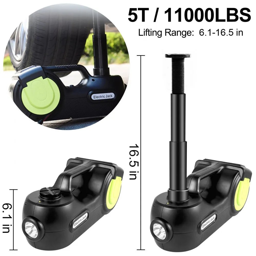 Electric Car Jack 5 Ton Hydraulic with Impact Wrench, LCD & LED Light